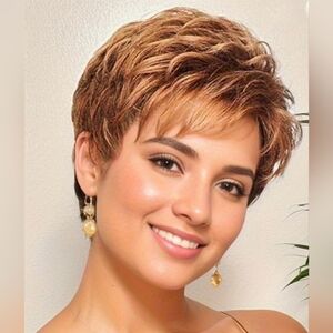 Halloween Wig for Women, Pixie Cut Short Orange, Red, Mixed Blonde